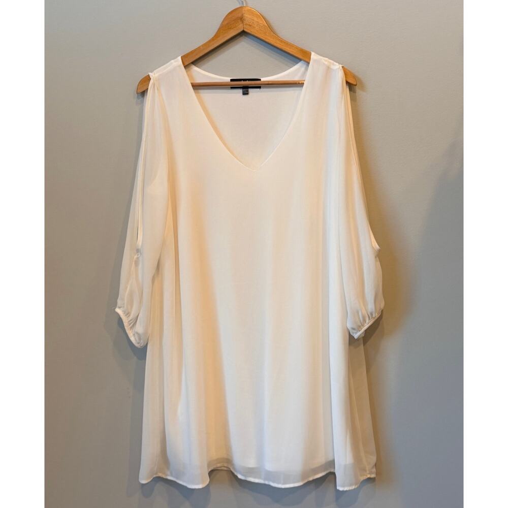 Lulus Shifting Dears White Chiffon V-Neck Cold Shoulder Shift Dress Tunic XL